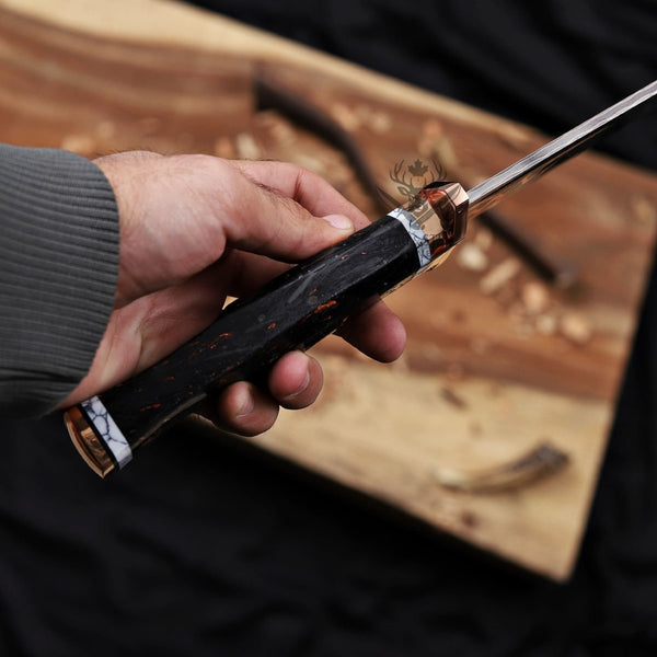 Copper Damascus Bowie Knife - 11” Blade with Copper Guard