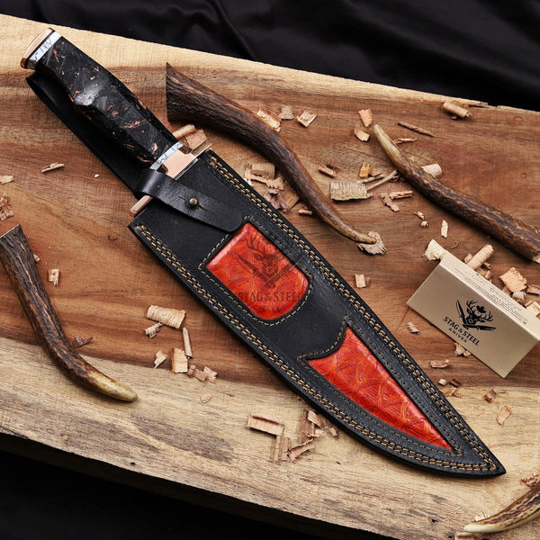Copper Damascus Bowie Knife - 11” Blade with Copper Guard
