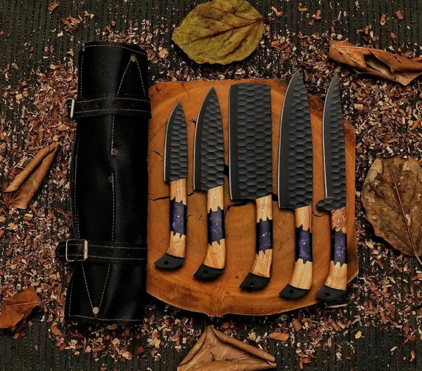 Premium J2 steel kitchen knives with durable walnut resin handles