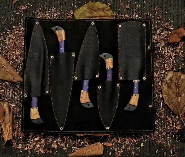 J2 steel powder-coated kitchen knife set with walnut resin handles Packing