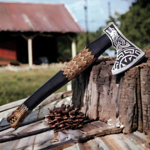 Hand Forged Kolovrat Sunwheel Slavic Norse Axe