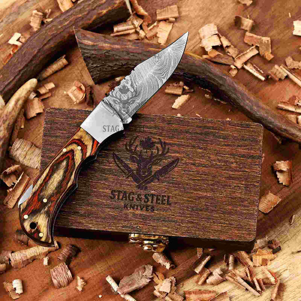 Multi Color Damascus Pocket Knife for Men Handmade Folding EDC