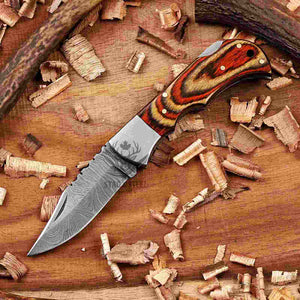 Multi Color Damascus Pocket Knife for Men Handmade Folding EDC