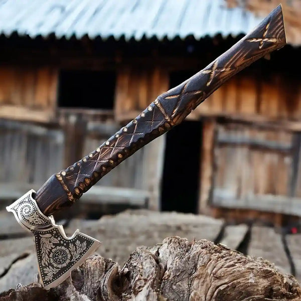 Viking Bearded Axe with Norse Serpent Design