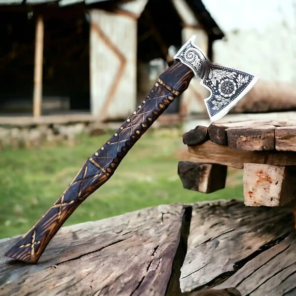 Handmade Norse Serpent Bearded Axe with Rosewood Handle