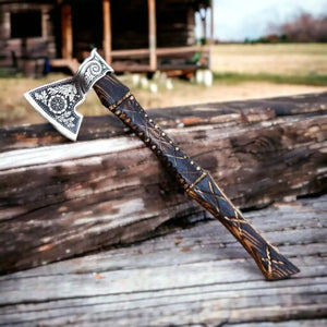 Norse Serpent Bearded Axe with Rosewood Handle