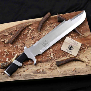  D2 steel Predator bowie knife showing 14 inch black tool steel blade