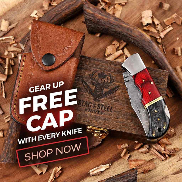 Red & Black Damascus Folding Knife | Handmade EDC Blade with free Gift