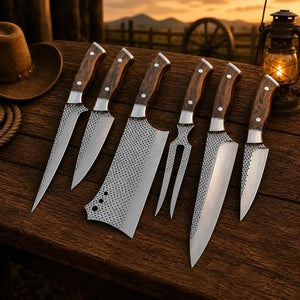 Rasp steel kitchen and carving knife set with rosewood handles