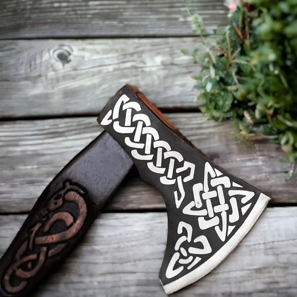 Runic Viking Bearded Axe with Long Handle