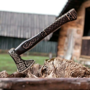 Handmade Viking Bearded Axe with Runic Norse Details