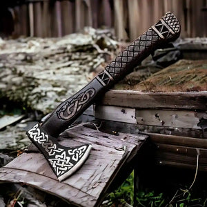 Hand Forged Norse Viking Bearded Axe with Runic Design