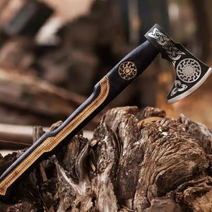 Sunwheel Viking Bearded Axe with Rustic Hand Forged Blade