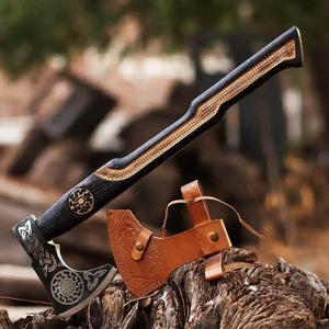 Rustic Hand Forged Sunwheel Norse Bearded Axe