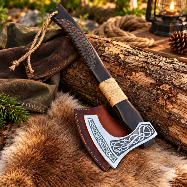 Handmade Viking Carbon Steel Axe with Wooden Handle
