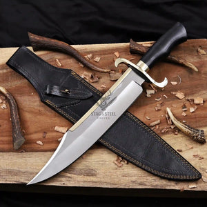 Alamo Musso bowie knife with hand-stitched black cowhide leather sheath