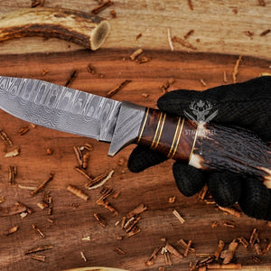 Best hunting knife with small Damascus fixed blade