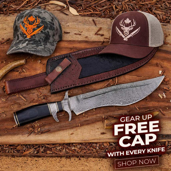 Damascus Steel bowie knife with finger guard- micarta handle