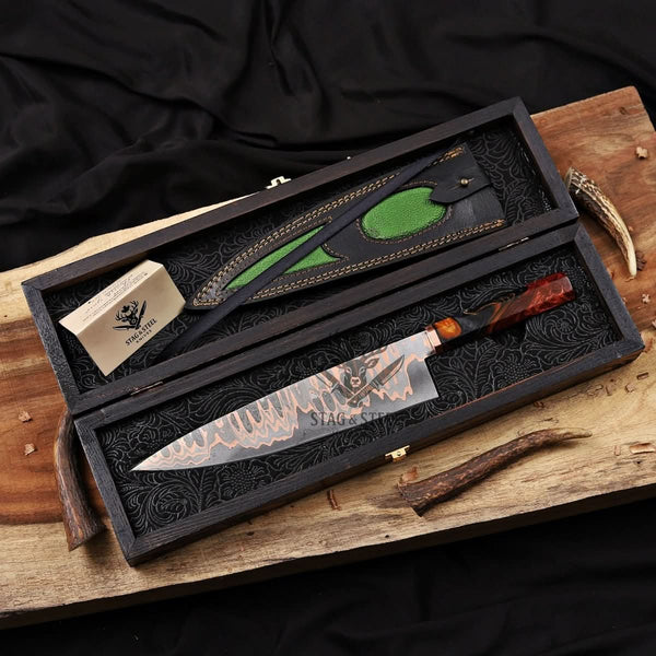 Copper Damascus Chef  Knife - 10" Cu-Mai Blade with Resin Handle