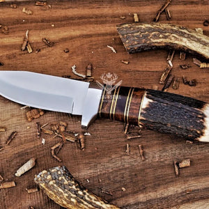 Compact D2 hunting knife with stainless steel guard