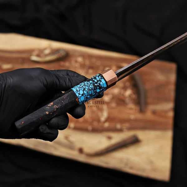 Personalized Cu Mai Damascus Chef Knife  - Carbon Fiber Handle