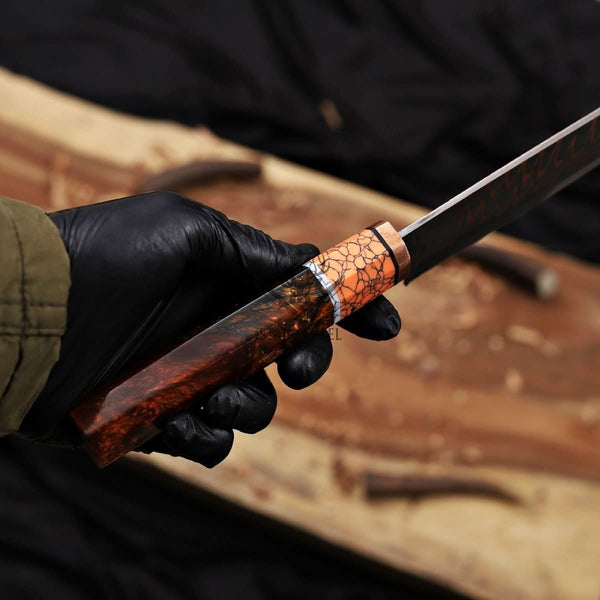 Hand forged Copper Damascus Chef Knife - 10 inch Cu-Mai Blade