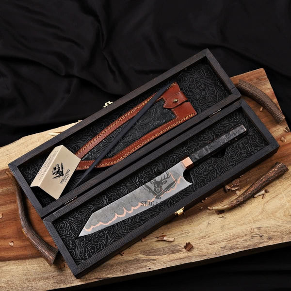 Bunka Knife -  8 Inch San Mai Copper Damascus Chef Knife