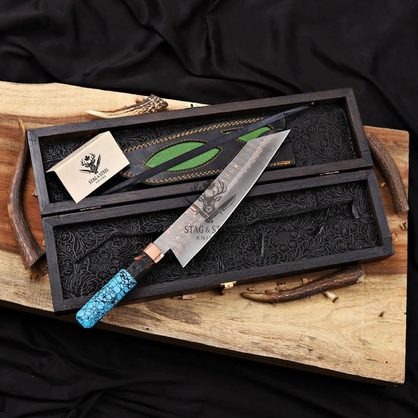 k tip chef knife -Premium Copper Damascus Gyuto Blade