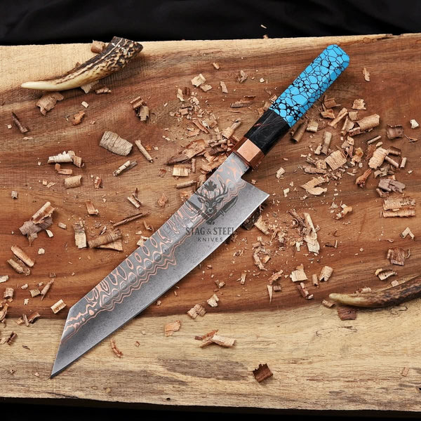 k tip chef knife -Premium Copper Damascus Gyuto Blade