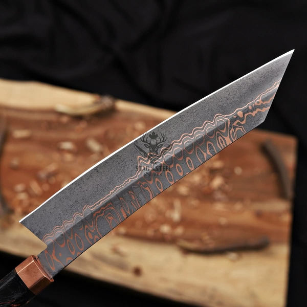 k tip chef knife -Premium Copper Damascus Gyuto Blade