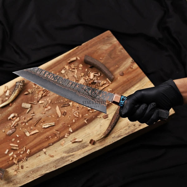 Personalized Cu Mai Damascus Chef Knife  - Carbon Fiber Handle