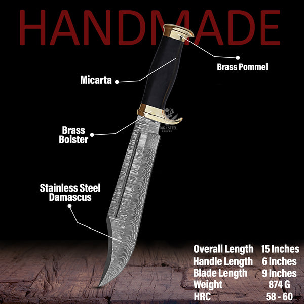 Handmade Damascus  Crocodile Dundee Bowie Knife