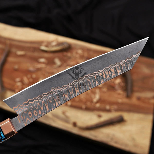 Personalized Cu Mai Damascus Chef Knife  - Carbon Fiber Handle
