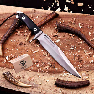 D2 steel Rambo style bowie knife with Stag Steel Knives care card