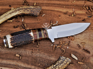 D2 small hunting knife with stainless steel guard