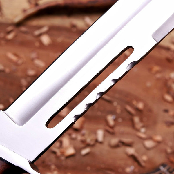 Close-up of a rambo bowie knife blade 