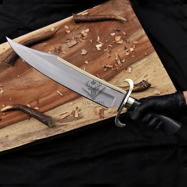Handmade Alamo Musso Bowie Knife – D2 Steel Blade, Brass Guard & G10 Handle