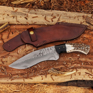 Handmade Damascus kukri knife with leather sheath