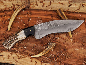 Handmade Damascus kukri knife with leather sheath