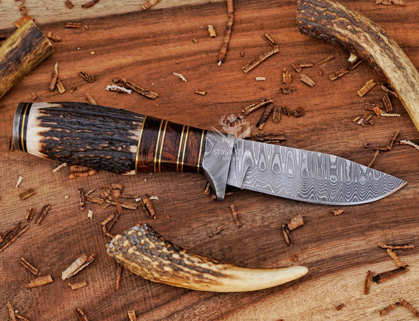 Damascus small fixed blade hunting knife