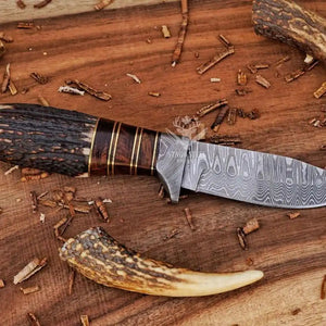 Damascus small fixed blade hunting knife