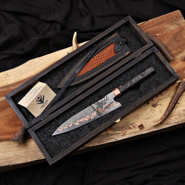 Best Gyuto Knife- 9 inch Copper Damascus chef blade