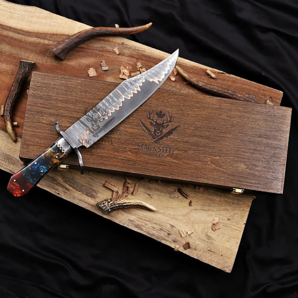 handmade copper Damascus knife with exotic resin handle