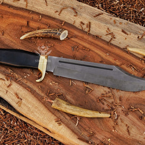 Handmade D2 steel Crocodile Dundee knife with black micarta handle