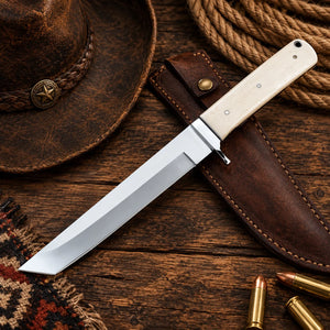 Handmade D2 tanto knife with camel bone handle on reclaimed wood Copy