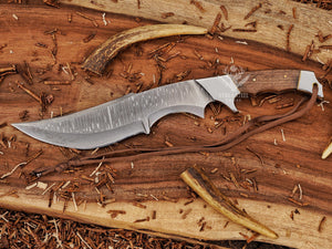 Handmade Damascus Bowie knife with walnut wood handle