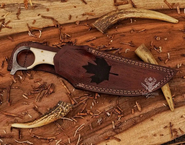 hunting knife with traditional leather sheath