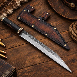 Handmade langseax Viking knife with D2 steel blade and leather sheath