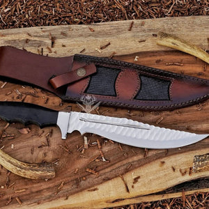 large bowie knife with leather sheath 