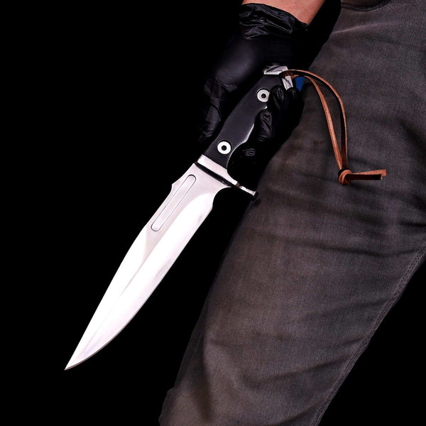 Movie style handmade D2 steel bowie knife with black micarta handle